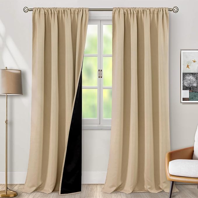 BGment Long Blackout Curtains for Living Room 108 Inch Length, Full Room Darkening Thermal Insulated Soundproof Curtains for Bedroom with Rod Pocket, 2 Panels, Each Long Panel 52 Wide, Beige by BGment