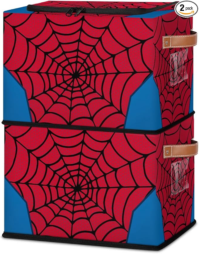 Storage Bin, Collapsible Fabric Storage Boxes with Lids for Organizing, Red Spider Web Stackable Closet Organizers and Storage Cube Basket for Home, Office, Bedroom (2 PACK) by LLCXCSI