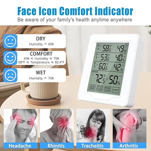 Indoor Outdoor Thermometer Wireless with 3 Remote Sensors, Digital Temperature Humidity Monitor Gauge with 500FT/150M Range, Temp Alert and Backlight - Image 5