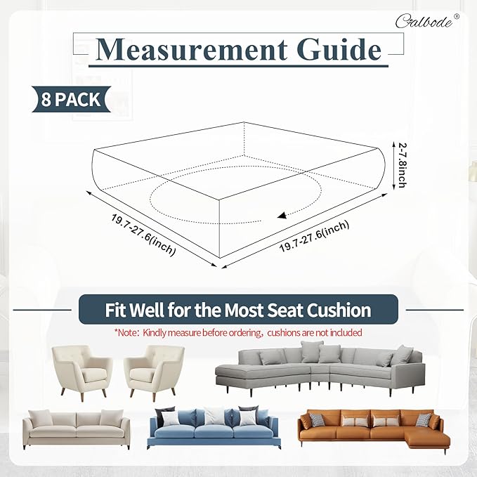 8Pcs Stretch Couch Cushion Covers, Water Resistant Outdoor Sofa Cuhsion Cover Replacement,Washable Outdoor Patio Chair Seat Cushion Covers for Furniture Protect (Charcoal Gray, Grid Textured) - Image 2
