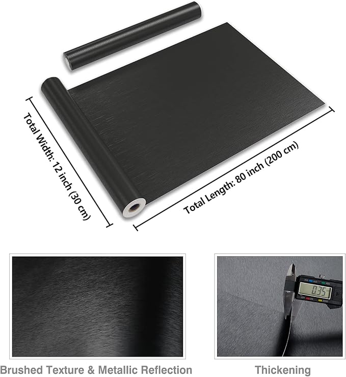 CRE8TIVE Thick Black Stainless Steel Contact Paper for Appliances Brushed Metallic Black Wallpaper Peel and Stick Heat Resistant Removable Wallpaper for Kitchen Dishwasher Fridge Oven Cabinets 12"x80" - Image 8