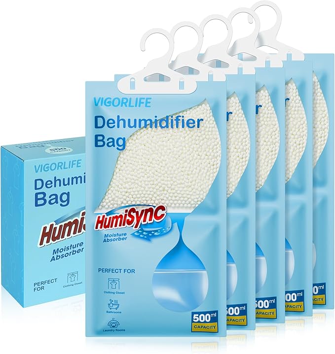 Moisture Absorbers, Hanging Closet Dehumidifier Bags 9.8 OZ, Portable Dehumidifiers for Wardrobes, Bathrooms & Bedrooms, Humidity Packs Attract Excess Moisture, Desiccant 5 Pack (Blue) by Unknown