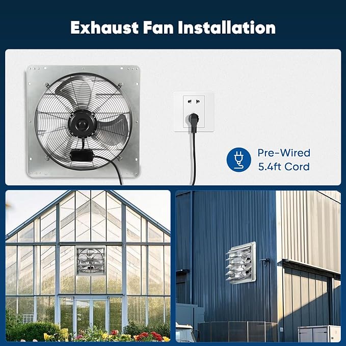 KEN BROWN 20 Inch Shutter Exhaust Fan, Gable Vent Fan, Wall Mount Ventilation, High Speed 3500CFM, Automatic Aluminum Blades, for Garages, Shop, Greenhouse, Attic, with 10ft Power Cord - Image 8
