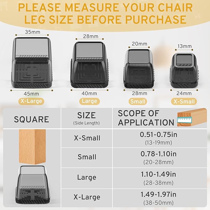 24PCS Extra Small Chair Leg Floor Protectors, Furniture Sliders, Chair Leg Protectors for Hardwood Floors, Non-Slip Felt Furniture Pads, Square Silicone Cap Covers to Protect Floors(Fit 0.5" - 0.75") - Image 3