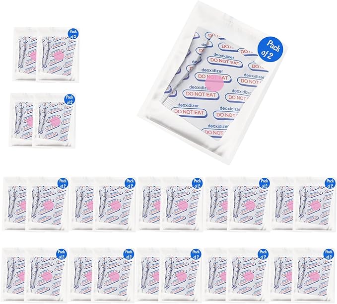 1000cc (25 Bags of 2 Packets, Total 50 Packets) Oxygen Absorbers for Food Storage, Food Grade Oxygen Absorbers Packets with Oxygen Indicator for Long Term Storage and Preservation(1000CC(50-Pack)) by BRENSTEN