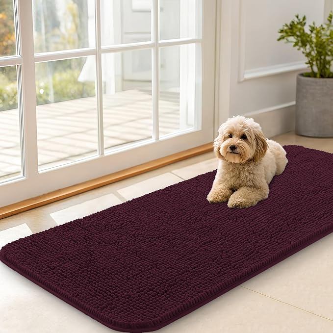 OLANLY Dog Door Mat for Muddy Paws 47x20, Absorbs Moisture and Dirt, Absorbent Non-Slip Washable Doormat, Quick Dry Chenille Mud Mat for Dogs, Entry Indoor Entryway Carpet for Inside Floor, Russet by OLANLY