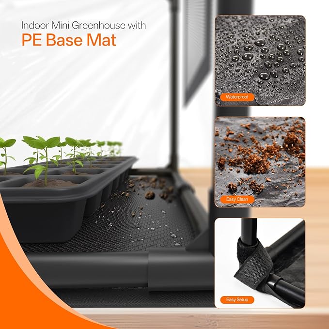 Bstrip Indoor Greenhouse with Grow Light, Mini EVA Tent with PE Base Mat, Ventilation Windows & Zippered Door, 18W Tabletop Greenhouse Light for Seed Starting with Timer, 23.8" x 15.7" x 20.5" - Image 4