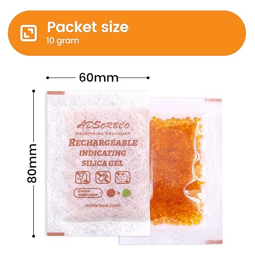 Adsorbco Rechargeable Desiccant, Indicating Silica Gel Packets, Moisture Absorbers for Storage, Gun Safe Dehumidifiers (30, 10g) - Image 2