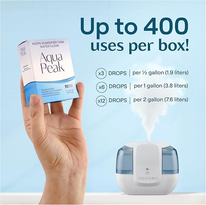 [2-Pack] Humidifier Drops for a Clean Tank - 400+ Uses - Food Grade Humidifier Cleaner - Slows Residue Accumulation and Scaling - Made in USA - Humidifier Water Treatment Cleaning Solution - Image 4