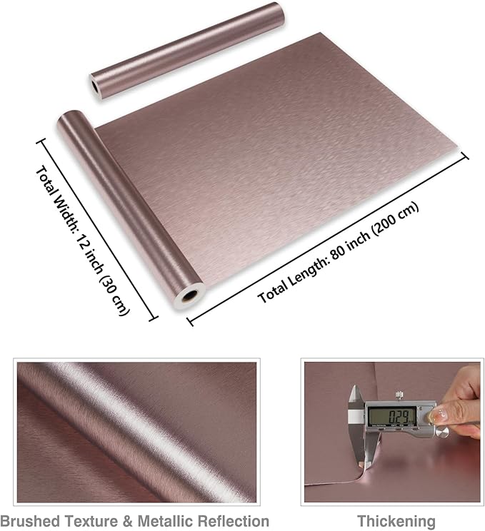 CRE8TIVE 12"x80" Rose Gold Stainless Steel Contact Paper for Kitchen Wallpaper Peel and Stick Brushed Metallic Wallpaper Heat Resistant Self Adhesive Metal Vinyl for Appliance Dishwasher Fridge Covers - Image 8