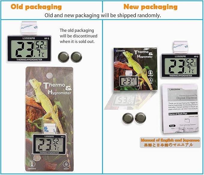 Reptile Thermometer Hygrometer Digital Amphibian Thermometer with Hook Temperature Humidity Meter Gauge for Reptile Tanks, Terrariums, Vivarium HD LCD (2packs) - Image 3