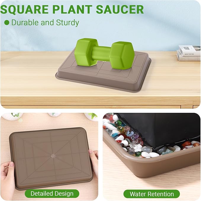 GREANER Brown Plant Saucers for Indoors, 11 Inch Heavy Duty Seedling Starter Trays No Holes, Pebble Tray for Plant Humidity(Set of 3) - Image 4