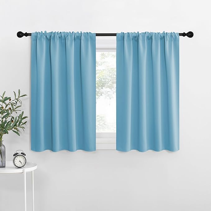 NICETOWN RV Blackout Curtains for Camper Windows, Teal Blue, 34" x 36", Set of 2, Kitchen Short Blackout Curtains & Drapes, Thermal Insulated Rod Pocket Window Treatment Draperies for Nursery by NICETOWN