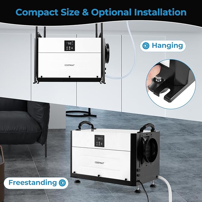 COSTWAY 192 PPD Commercial Dehumidifier, 2600 Sq.Ft Crawl Space Dehumidifier with 9.8 FT Drain Hose & Wired Remote Control Panel, Ideal for Basement, Warehouse, Job Site (White) - Image 3