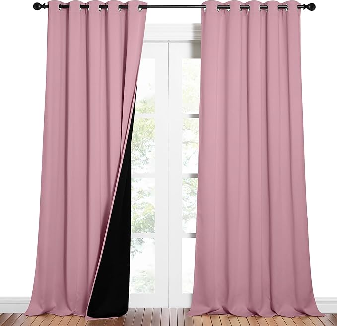 NICETOWN Total Shade Curtains and Draperies, Heavy-Duty Full Light Shading Drapes with Black Liner Backing for Villa/Hall/Dorm Window（Crystal Pink, Package of 2 Panels, 62 inches Wide x 95 inches Long by NICETOWN