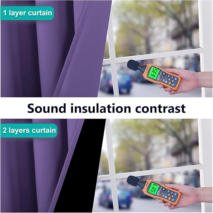 NICETOWN 100% Blackout Blinds, Set of 2, 52 inches x 120 inches, Laundry Room Decor Window Treatment Curtains for Large Patio Sliding Door, Thermal Insulated Lilac Purple Curtains for Bedroom - Image 4