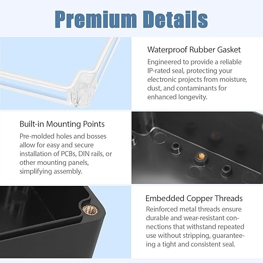 LeMotech Electrical Box Clear Cover Project Box IP65 Waterproof Junction Box ABS Plastic Case Universal Enclosure for Electronics, Black 6.1"x 6.1"x 3.4"(160x160x90mm)(Pack of 1) - Image 5