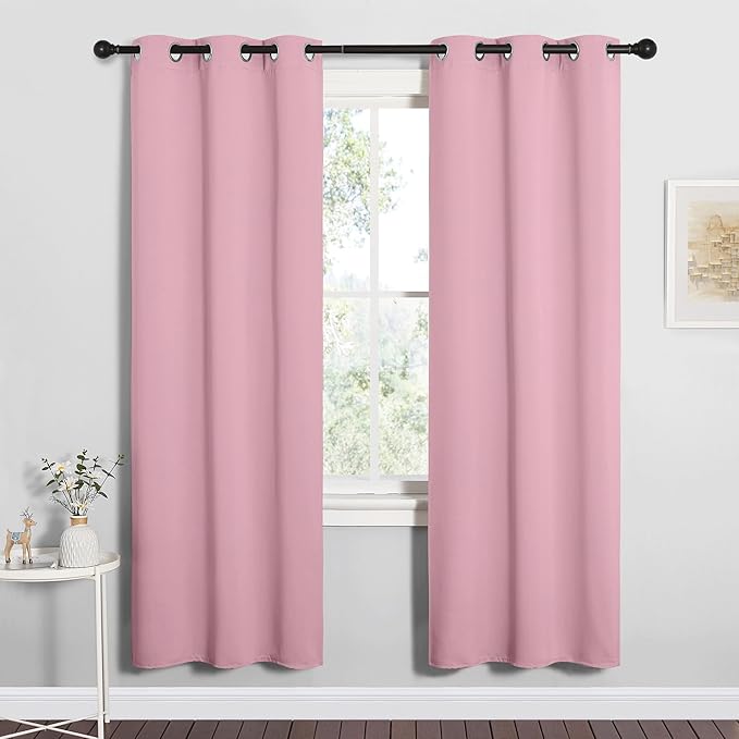 NICETOWN Bedroom Curtain Panels Blackout Draperies, Thermal Insulated Solid Grommet Blackout Curtains/Drapes (Crystal Pink, 1 Pair, 34 by 72-inch) by NICETOWN