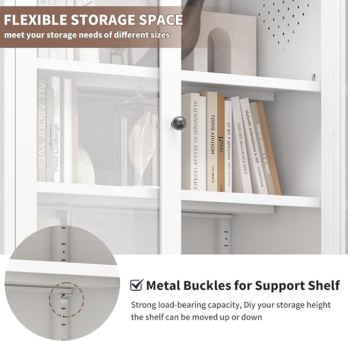 Kitchen Pantry Storage Cabinets with Glass Doors and 5 Adjustable Shelves, 72" Tall Kitchen Cupboard Metal Pantry Cabinet for Home Office Living Dining Room, Assembly Required (White) - Image 4