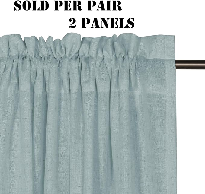 H.VERSAILTEX Linen Curtains Elegant Natural Linen Semi Sheer Curtains Energy Light Filtering Rod Pocket Window Treatments Panels for Living Room (Set of 2, Cloud Blue, 52 inch W X 84 inch L) - Image 2