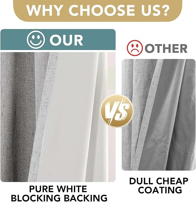 H.VERSAILTEX Linen Curtains 100% Blackout Curtains for Bedroom 90 inch Long Full Light Blocking Nature Linen Blended Window Curtains for Living Room Nickel Grommet (2 Panels, Glacier Gray) - Image 3