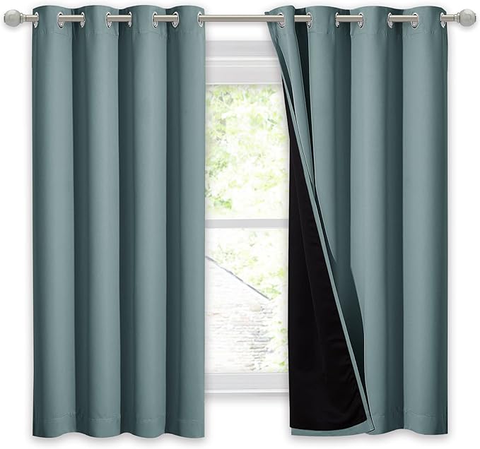 NICETOWN Greyish Blue 100% Blackout Lined Curtain, 2 Thick Layers Completely Blackout Window Treatment Thermal Insulated Drape for Kitchen/Bedroom (1 PC, 52" Width x 63" Length Each Panel) - Image 2