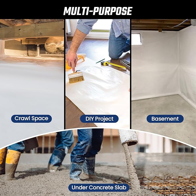 Crawl Space Vapor Barrier - 15 Mil Vapor Barrier - (12' x 24'), Tear Resistant, Heavy Duty Vapor Barrier Plastic, Drop Cloth Moisture Barrier Plastic Sheeting Covering for Crawlspace Encapsulation - Image 8