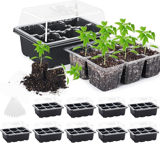 MIXC 10 Packs Seed Starter Tray Seed Starter Kit with Humidity Dome (60 Cells Total Tray) Seed Starting Trays Plant Starter Kit and Base Mini Greenhouse Germination Kit by MIXC