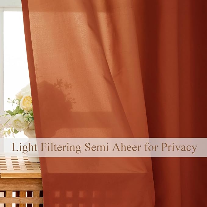 L.Z.E Privacy Curtains 96 Inches Long 2 Panels Set, Burnt Orange Light Filtering Curtains for Living Room Bedroom Doorway Divider, Non-See-Through Semi Sheer Window Panels Grommet Top (55" W x 96" L) - Image 3