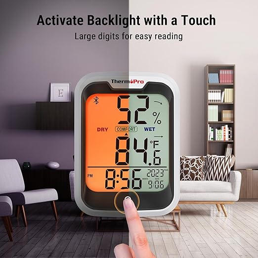 ThermoPro TP358 Bluetooth Thermometer for Room Temperature with Built-in Clock, Smart Temperature Sensor and Humidity Meter with Backlit, 260Ft Hygrometer Indoor Thermometer with Data Storage Export - Image 6