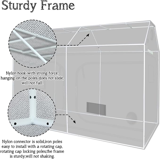 zazzy 4x8 Grow Tent, 96"x48"x72" Roof Cube Indoor Plant Grow Tents with Observation Windows, Lightproof Roof Cube Mylar Hydroponic Growing Tent with Floor Tray Plant Growth - Image 7