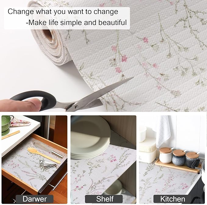 Floral Drawer and Shelf Liner for Cabinets, 12IN x 20FT Non-Adhesive and Strong Non-Slip Flower Shelf Cabinet Drawer Liners for Kitchen,Table,Bookshelves,Waterproof Cupboard Liners - Image 5