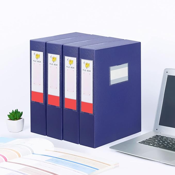 HUA JIE 2 Pack A4 Storage File Boxes Archives Case,65mm Spine,Box File Document Storage Box for Office School -Blue - Image 7