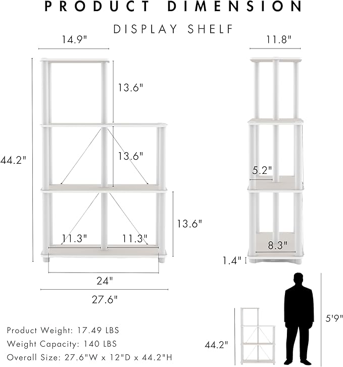 Homes: Inside + Out Apexa Modern 5-Cube Ladder Shelving Units, Collectibles Display Shelves, Easy Assembly Standing Shelf, Home Storage Organizer for Living Room, Bedroom, Office, Taupe Grey - Image 3