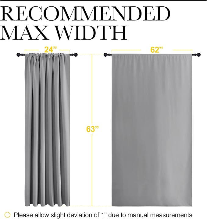 NICETOWN Short Curtains for Wide Window - Thermal Insulated Rod Pocket Blackout Drapes/Draperies for Dining Room (2 Panels, W62 x L63 inches, Silver Grey) - Image 7