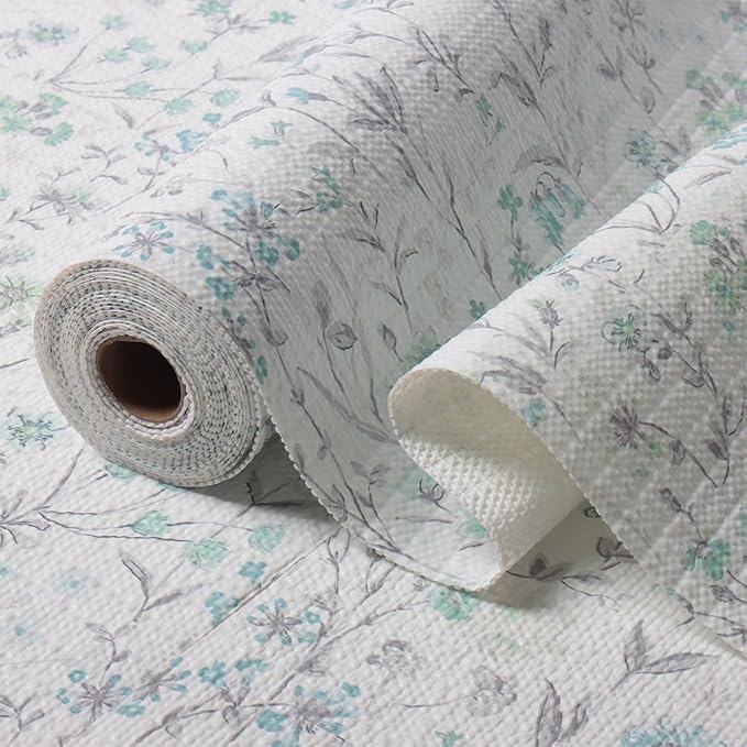 Blue and Green Floral Shelf Liners Non Adhesive and 12IN x 20FT Strong Non-Slip Shelf and Drawer Liners for Kitchen Cabinet Wire Fridge, Waterproof Shelf Drawer Liner,Easy to Clean by Amiitay