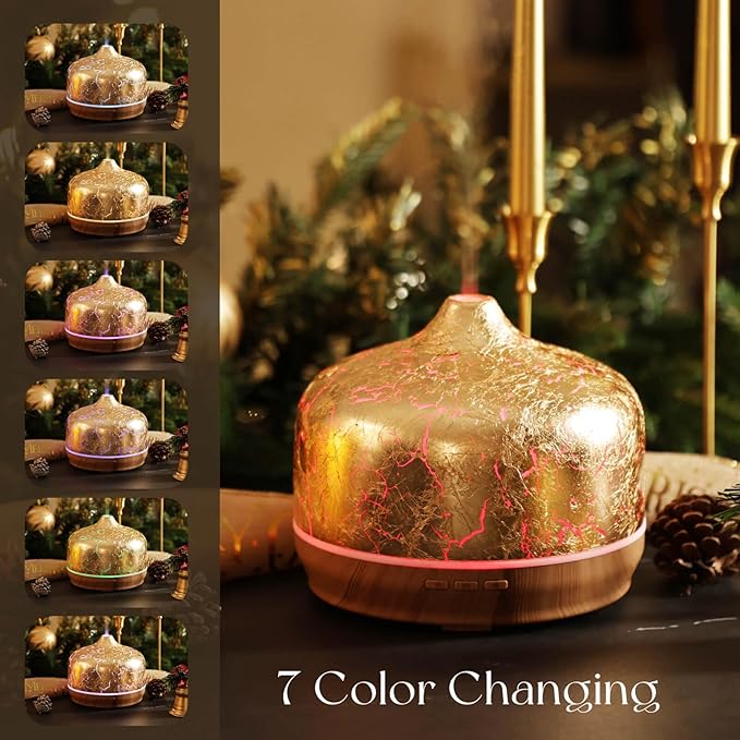 Porseme 500ml Essential Oil Diffuser Gold Plated Glass Aromatherapy Ultrasonic Humidifier - Auto Shut-Off, BPA Free for Home Hotel Yoga SPA Gift - Image 2