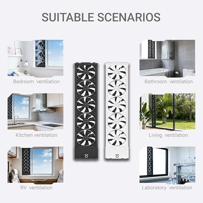 Vertical Window Exhaust Fan for Sliding Windows 5CM Retractable, Adjustable Speed Vertical Vent Fan for Household kitchen Humid and Basements Spaces(White,29.5-31.5) - Image 7