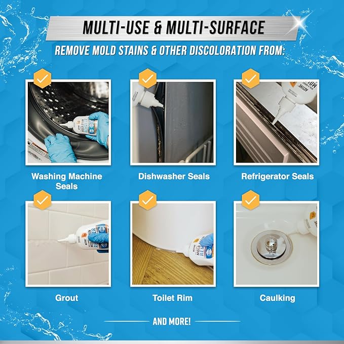 ACTIVE Mold Stain Remover Gel Cleaner Heavy Duty Stain Cleaner for Front Loader Washing Machine Seal, Bathroom Grout, Shower, Caulk - Front Load Washer Cleaning Solution - 7 Fl Oz - Image 2