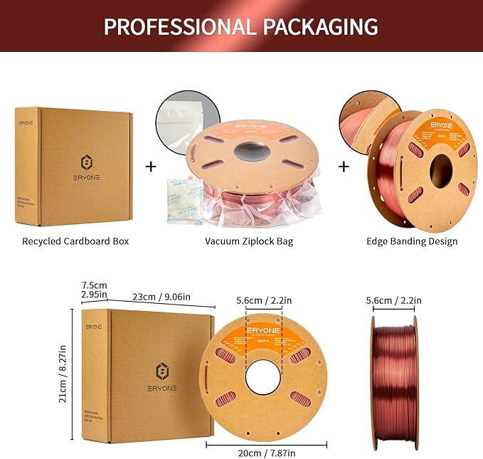 ERYONE Silk PLA Filament for 3D Printer, 1.75mm +/- 0.03mm, 1kg (2.1LBS)/Spool, Silk Copper - Image 6