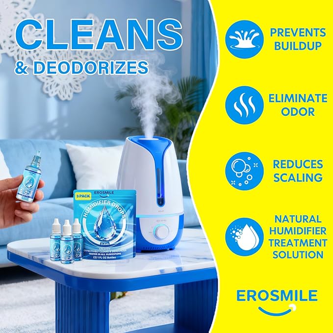 Humidifier Cleaner Drops [3 Pack] Humidifier Water Treatment Cleaning Drops for All Makes & Models - Slows Buildup & Scaling - Cleans & Deodorizes Water, 300+ Day Supply - Image 6