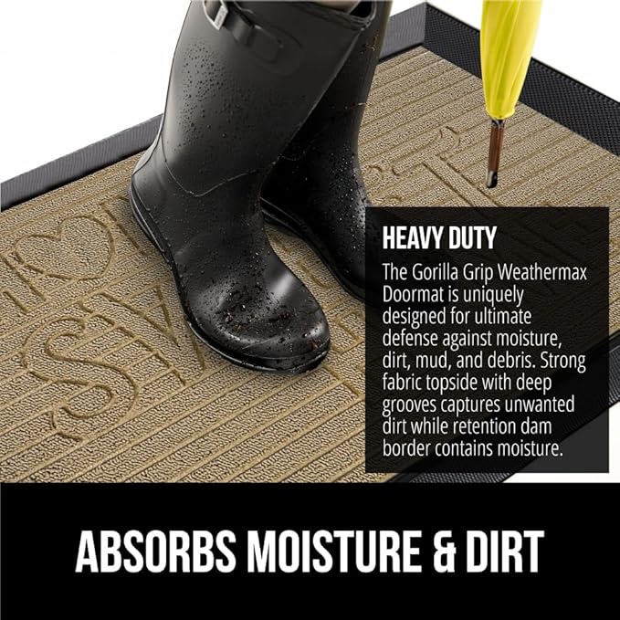 GORILLA GRIP 100% Waterproof All-Season WeatherMax Doormat, 47x35, US Designed Natural Rubber, Stain and Fade Resistant, Low Profile Indoor Outdoor Door Mats, Easy Clean Patio Mat, Home Sweet Home - Image 4