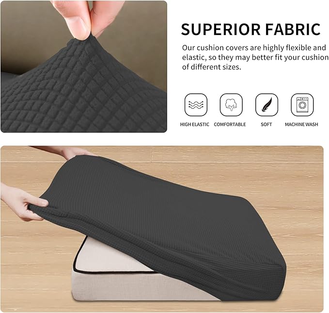 Easy-Going Stretch Individual Loveseat Couch Cushion Cover Sofa Cushion Furniture Protector Sofa slipcover Soft Flexibility with Elastic Bottom (2-Piece Loveseat Cushion Cover, Dark Gray) - Image 5