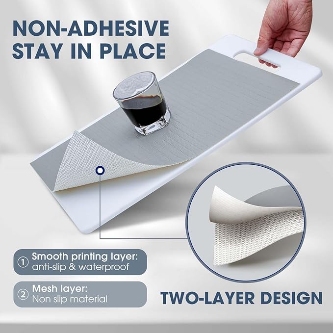 Drawer and Shelf Liner, Non-Slip Kitchen Cabinet Liners Non-Adhesive Thick Strong Grip Waterproof Washable Mats Protect Dresser Shelves Cupboard Bathroom Cabinets, Pure Gray, 12 in X 10 FT - Image 2