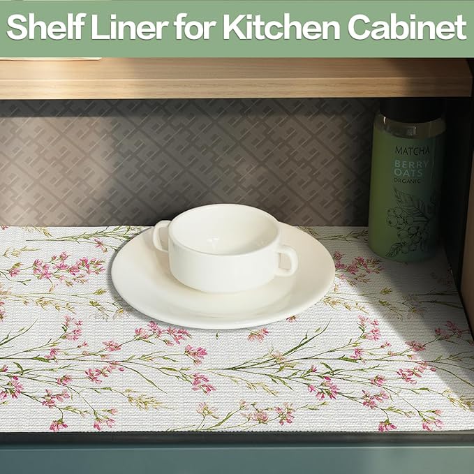 Shelf and Drawer Liner for Kitchen Cabinets,Non-Adhesive and Strong Grip Non-Slip Floral Drawer Liner Waterproof Shelf Liner Easy to Clean Cabinet Liners for Drawers,Cupboard,Shelves 12IN×10FT - Image 7