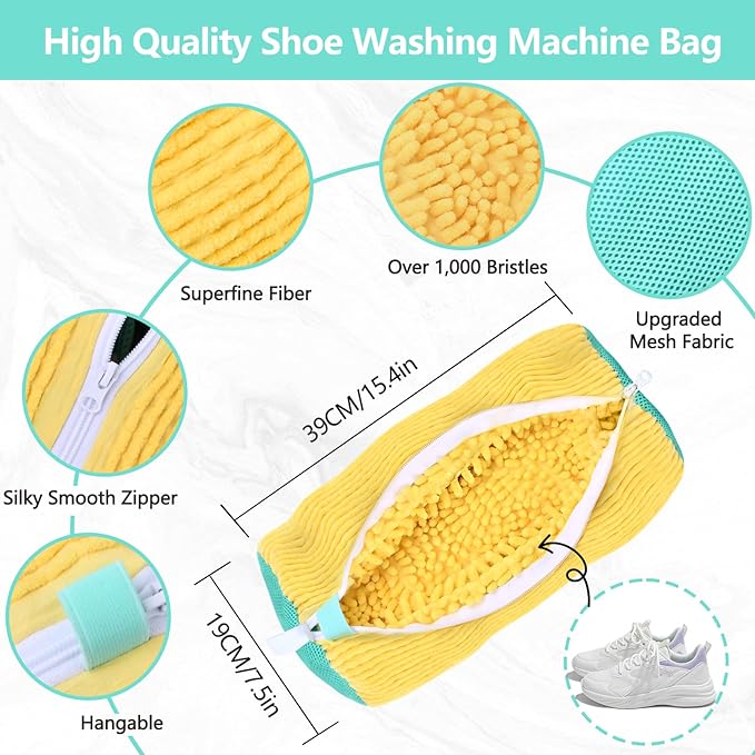 Shoe Washing Machine Bag, Shoe Cleaning Bag, Reusable Laundry Shoes Bag for Washer & Dryer Cleans & Protects All Shoes Types 4PCS (Yellow) - Image 2