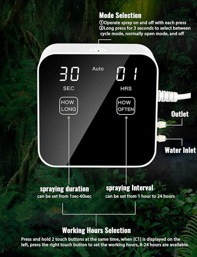 Reptile Mister Automatic, Quiet Reptile Misting System with Timer, Reptile Fogger Humidifiers with Fine Water Mist Nozzles, Terrarium Mister Humidifiers with Water Shortage Protection - Image 4