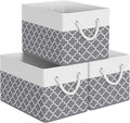 Storage Bin,Collapsible Storage Basket For Organizing,Large Storage Boxes With Rope Handles,Storage Containers,Clover Grey,3 Pack by StorageTastic