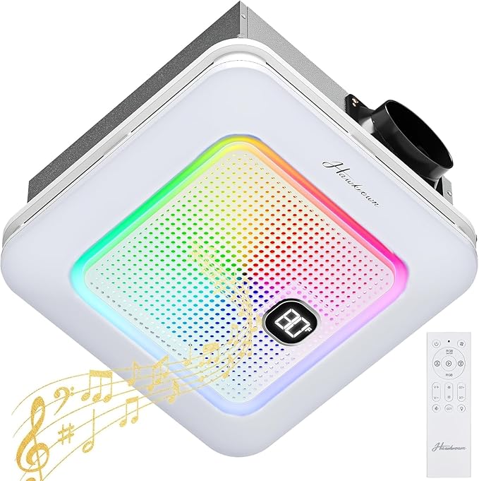 Bathroom Exhaust Fan with Bluetooth Speaker, 230 CFM 1.0 Sone Bathroom Exhaust Fan with Light, 3 Dynamic Light, 7 LED Color, 3 Color Temperatures, Nightlight,Remote, Easy Install (Ivory) by FocusonKitchenBathroom