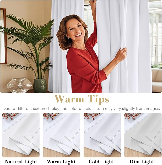 H.VERSAILTEX White Curtains Thermal Insulated Window Treatment Panels Room Darkening Privacy Assured Drapes for Living Room Back Tab/Rod Pocket Bedroom Draperies, 42 x 84 Inch, 2 Panels - Image 3